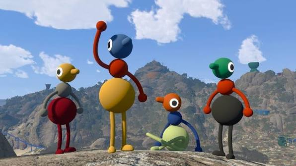 Big Walk characters exploring a mountain landscape