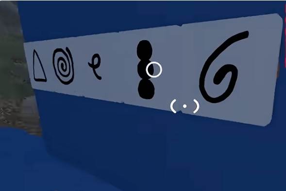 Five-symbol target strip inside the opening Blue House