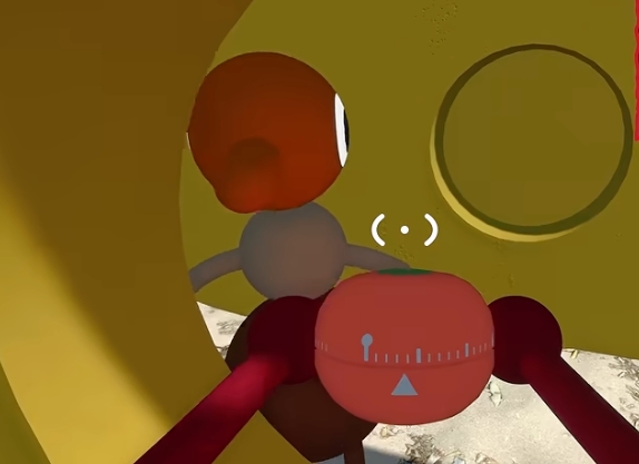 Tomato timer being carried through the beach maze route